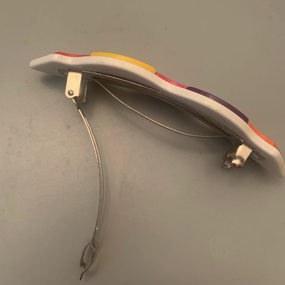 Vintage 80s French 🇫🇷 white-multi wave 🌊 barrette - Picture 3 of 4